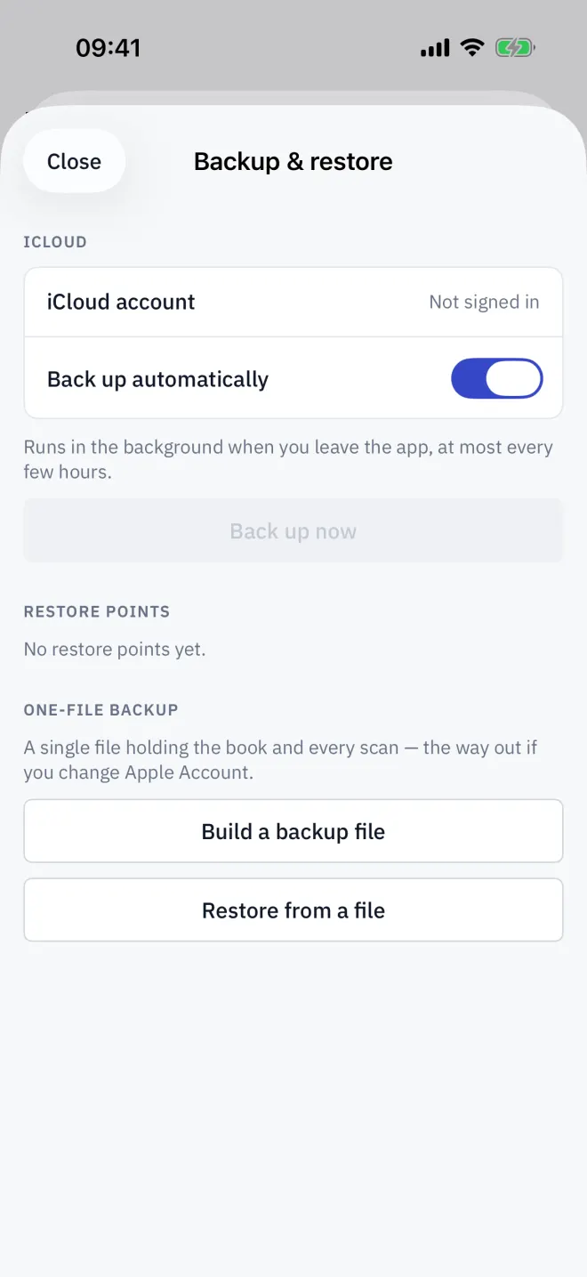 Backup & restore with the list of restore points.