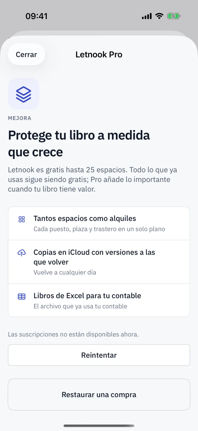 Letnook Pro, abierto desde Ajustes.