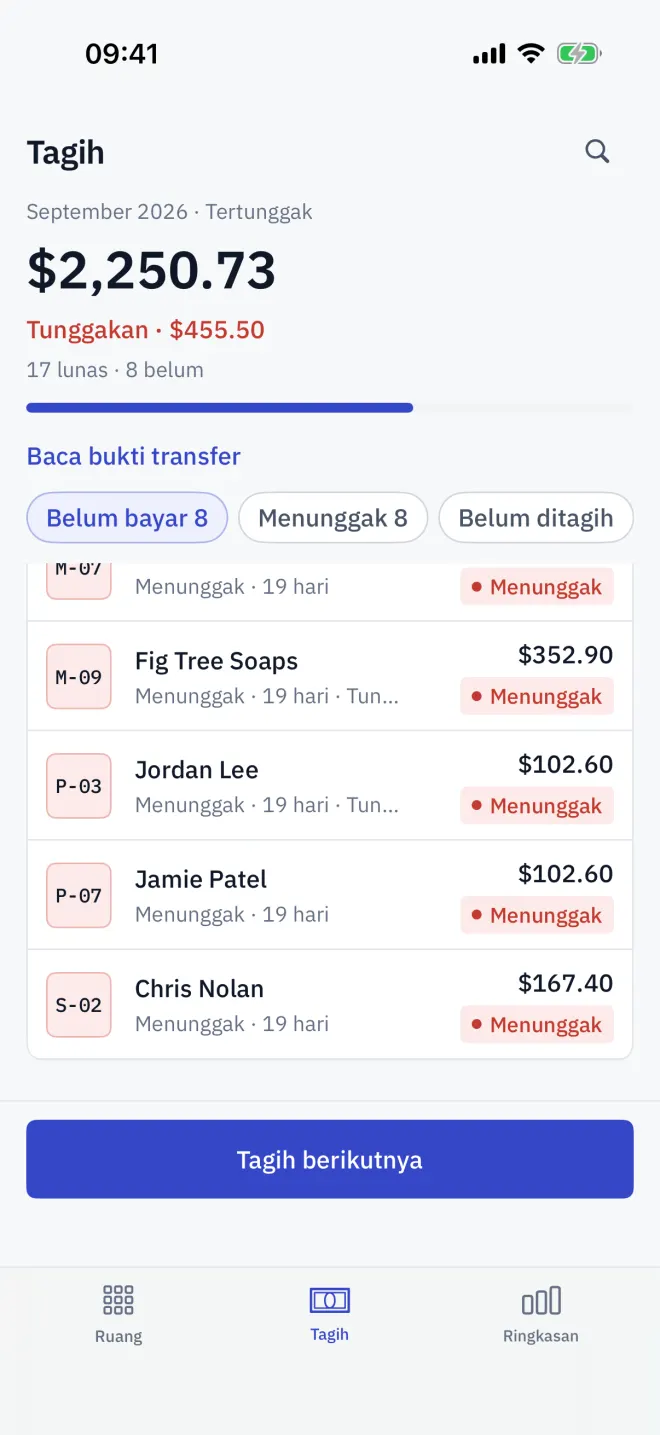 Tagih dengan grup Tunggakan dari periode sebelumnya di atas daftar periode ini.